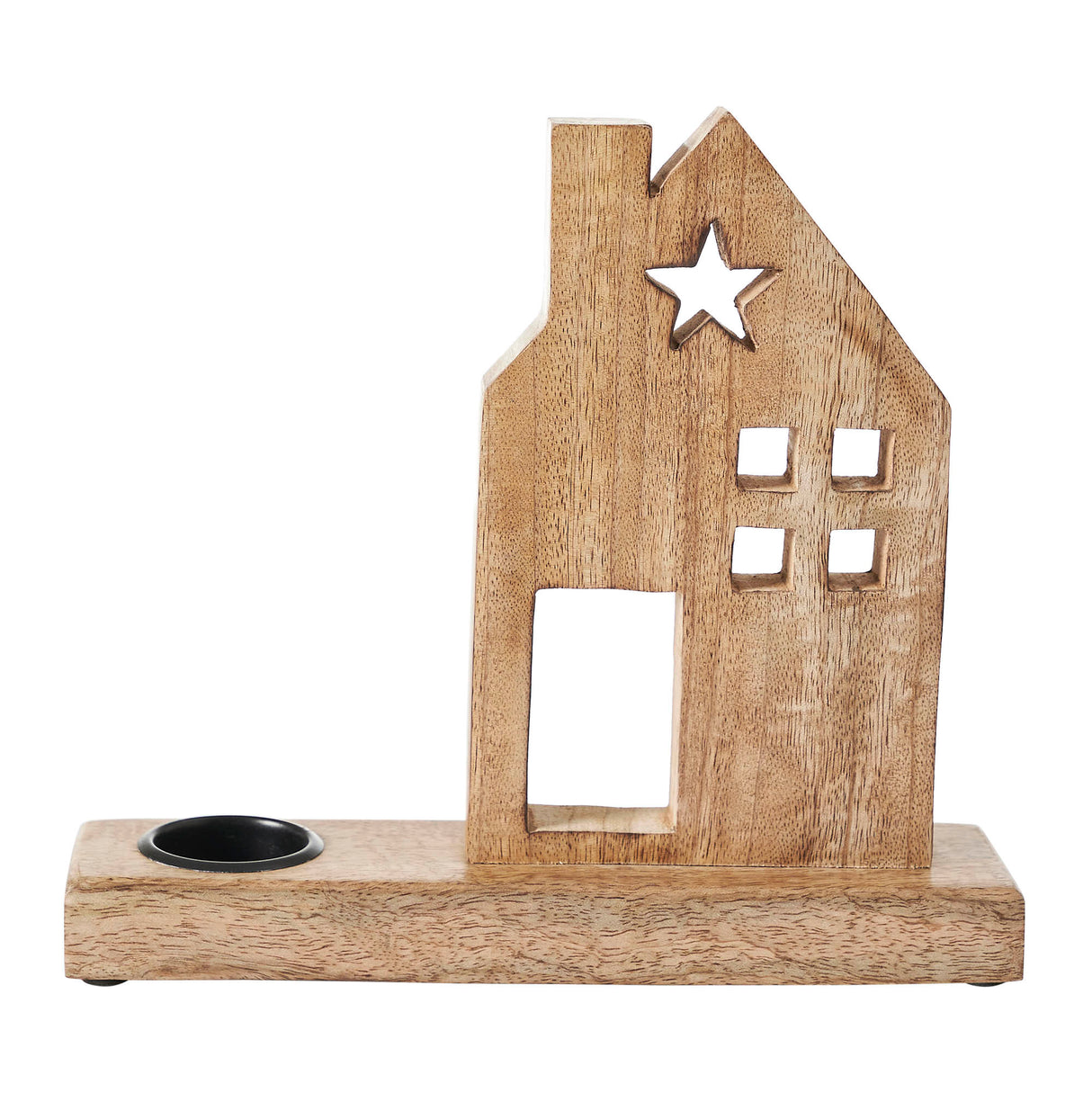 Tropical Wood Tealight Holder Wooden Saltbox House w/ Star Natural