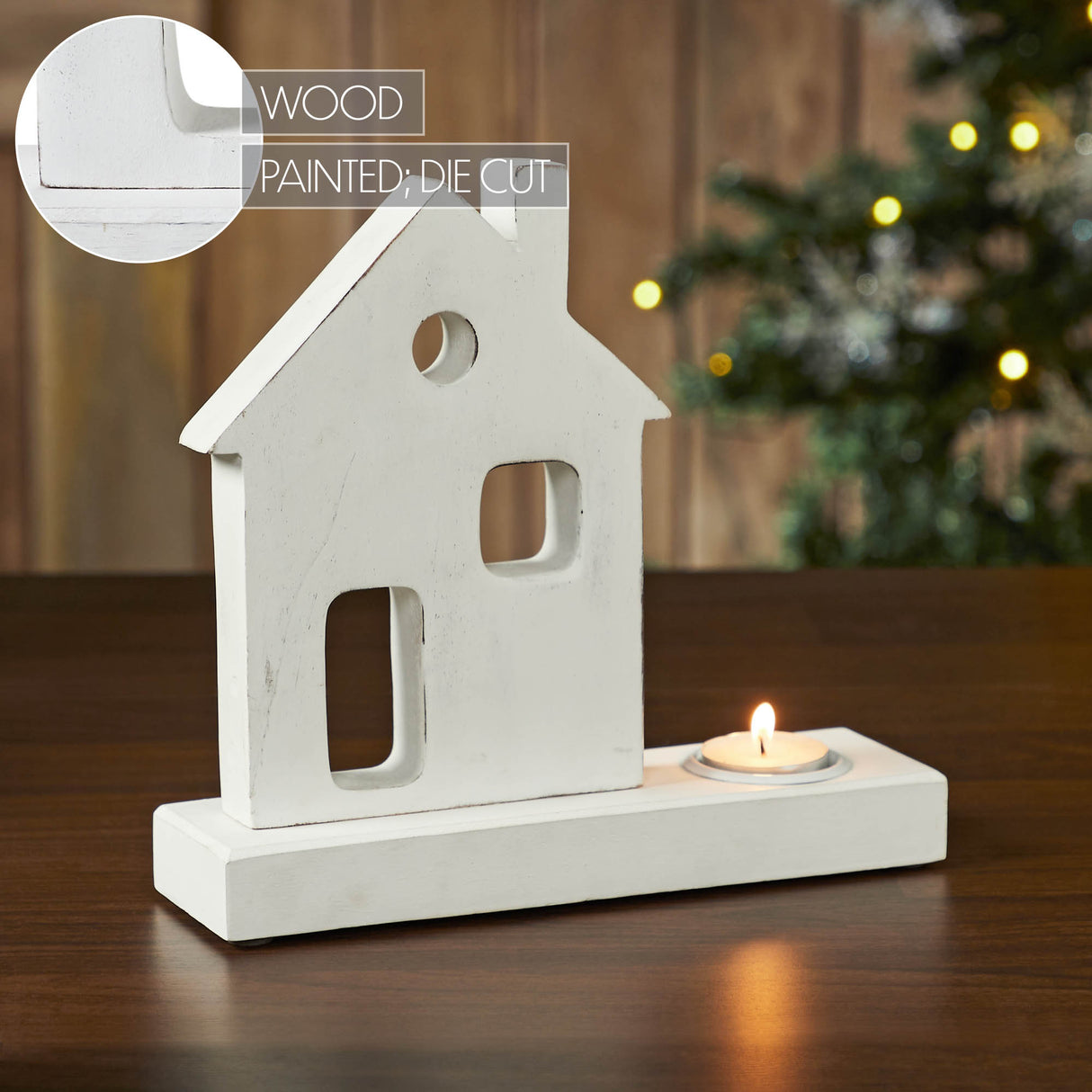Tealight Holder Village House White 9x8.25x2.5