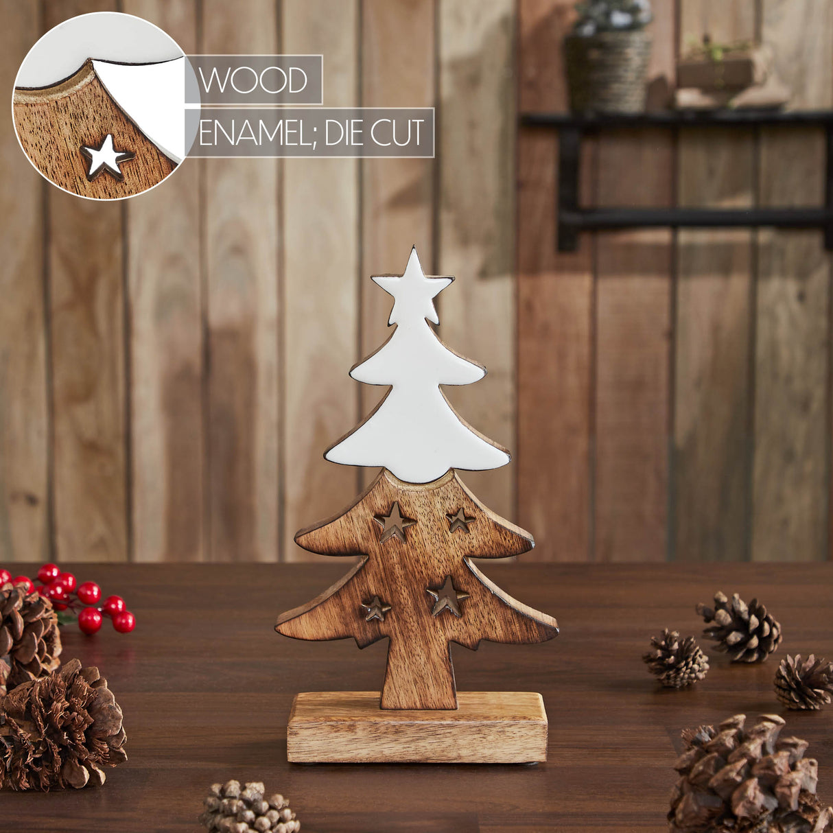 Christmas Tree Two Toned White Natural Wooden Figurine 10x5.5x2
