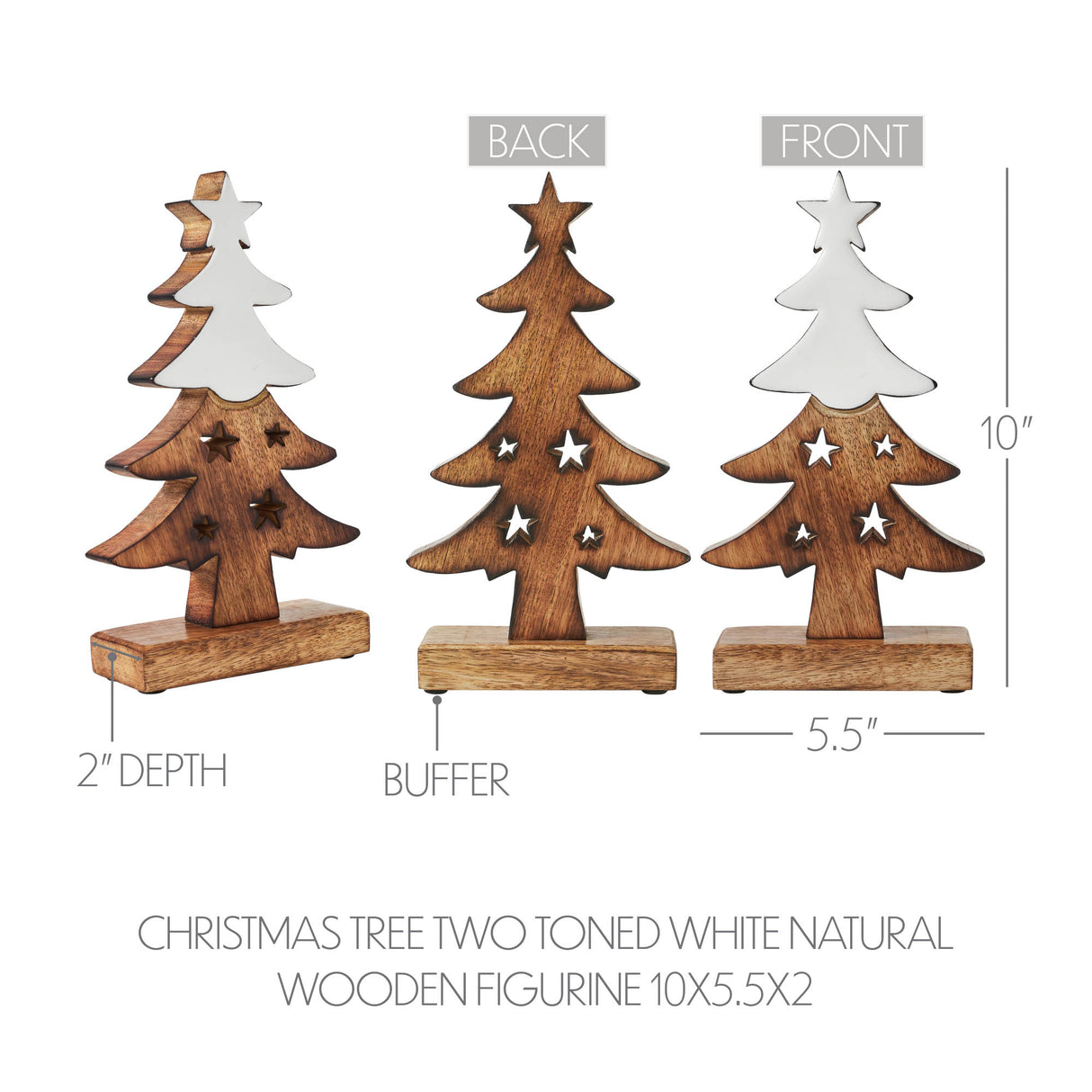 Christmas Tree Two Toned White Natural Wooden Figurine 10x5.5x2