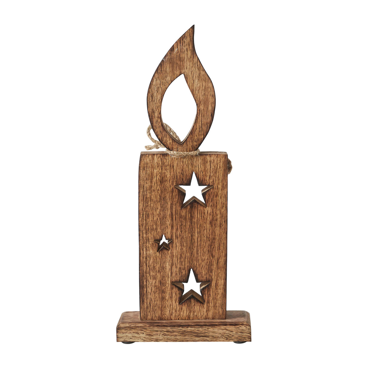 White Flame Natural Candle w/ Stars Wooden Figurine 12x5x2