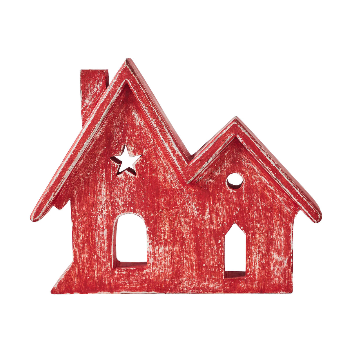 Village Twin House Red w/ Star Wooden Figurine 9.5x7.5x1.5