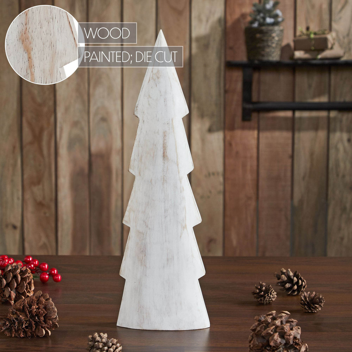 Christmas Tree Distressed White Wooden Figurine 19.5x6x1.5