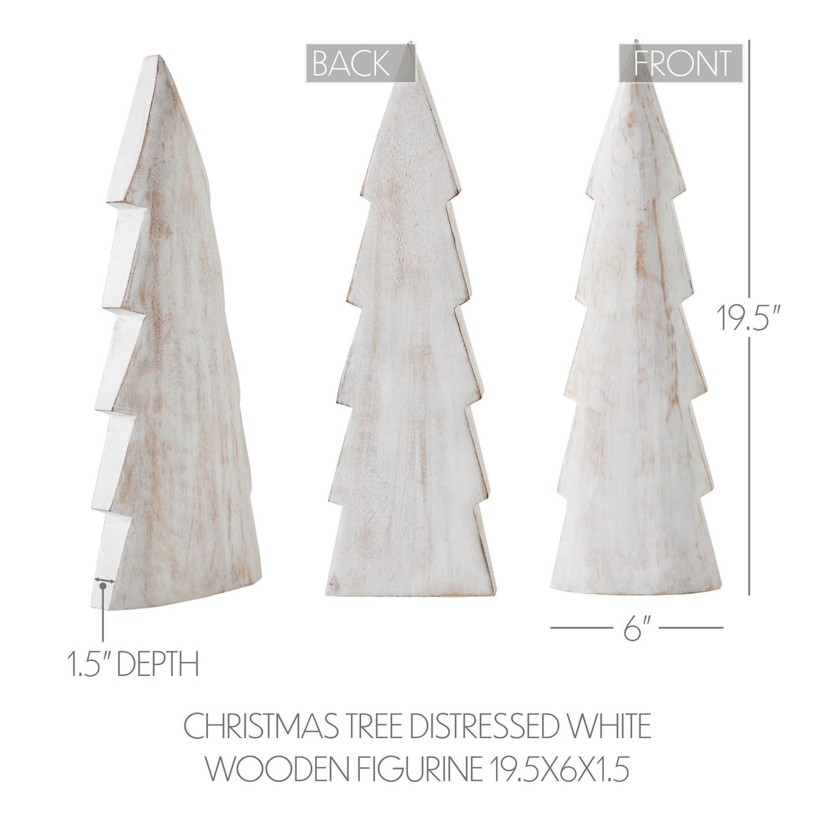 Christmas Tree Distressed White Wooden Figurine 19.5x6x1.5