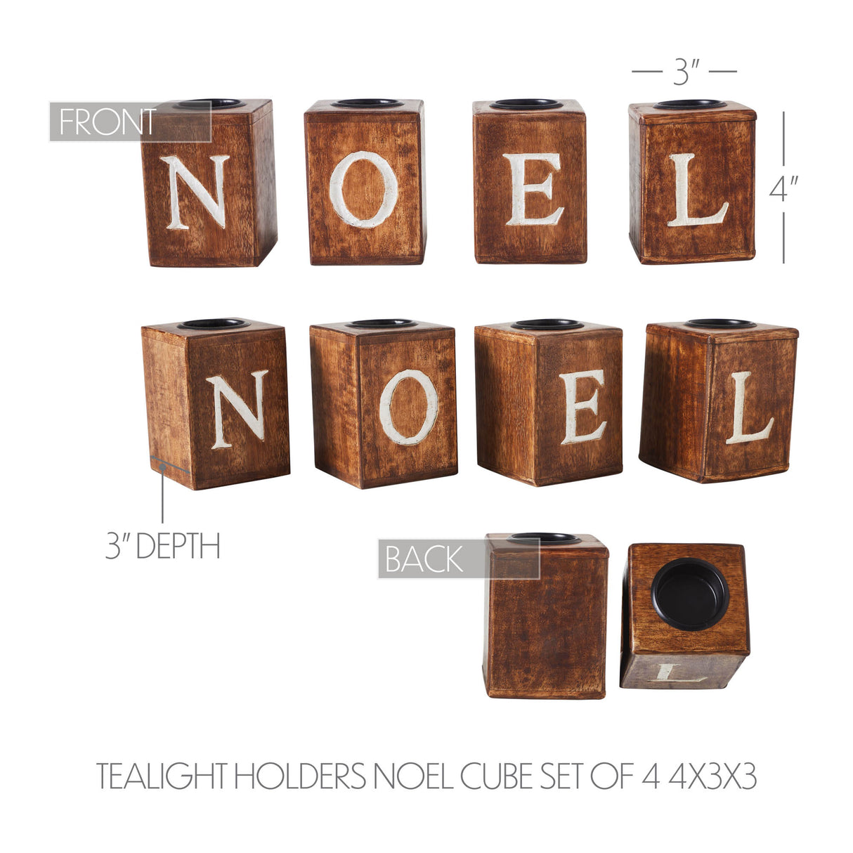 Tealight Holders NOEL Cube Set of 4 4x3x3