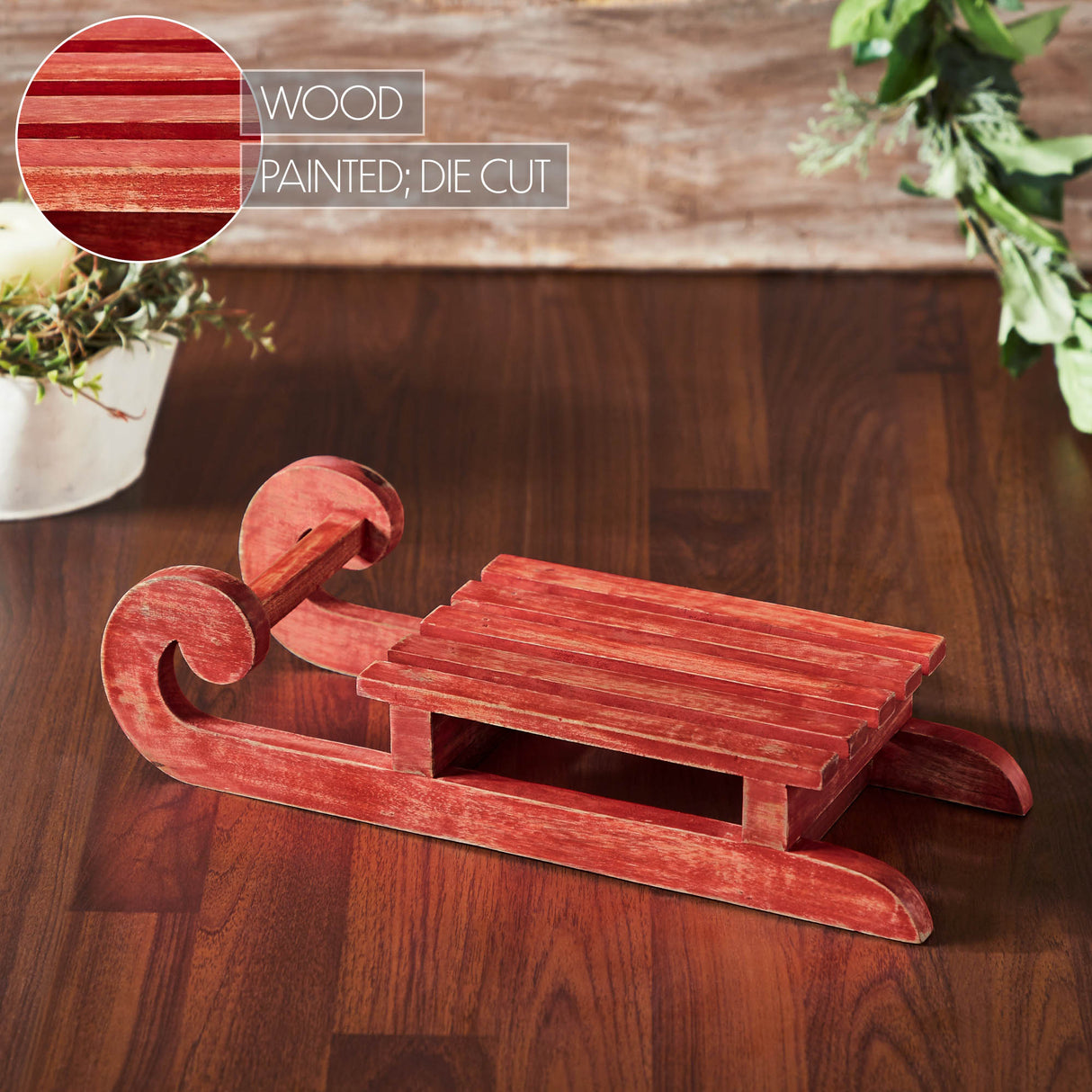 Red Sled Wooden Figurine 16x6x2.75