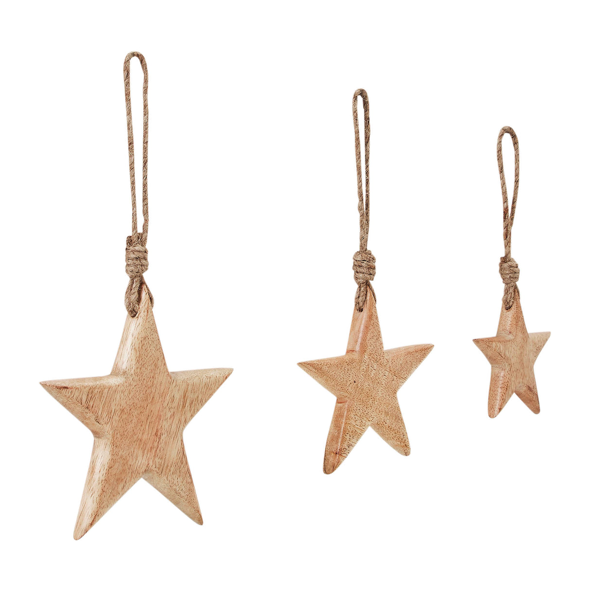 Wooden Star Natural Decorative Ornament Set of 3 Sizes