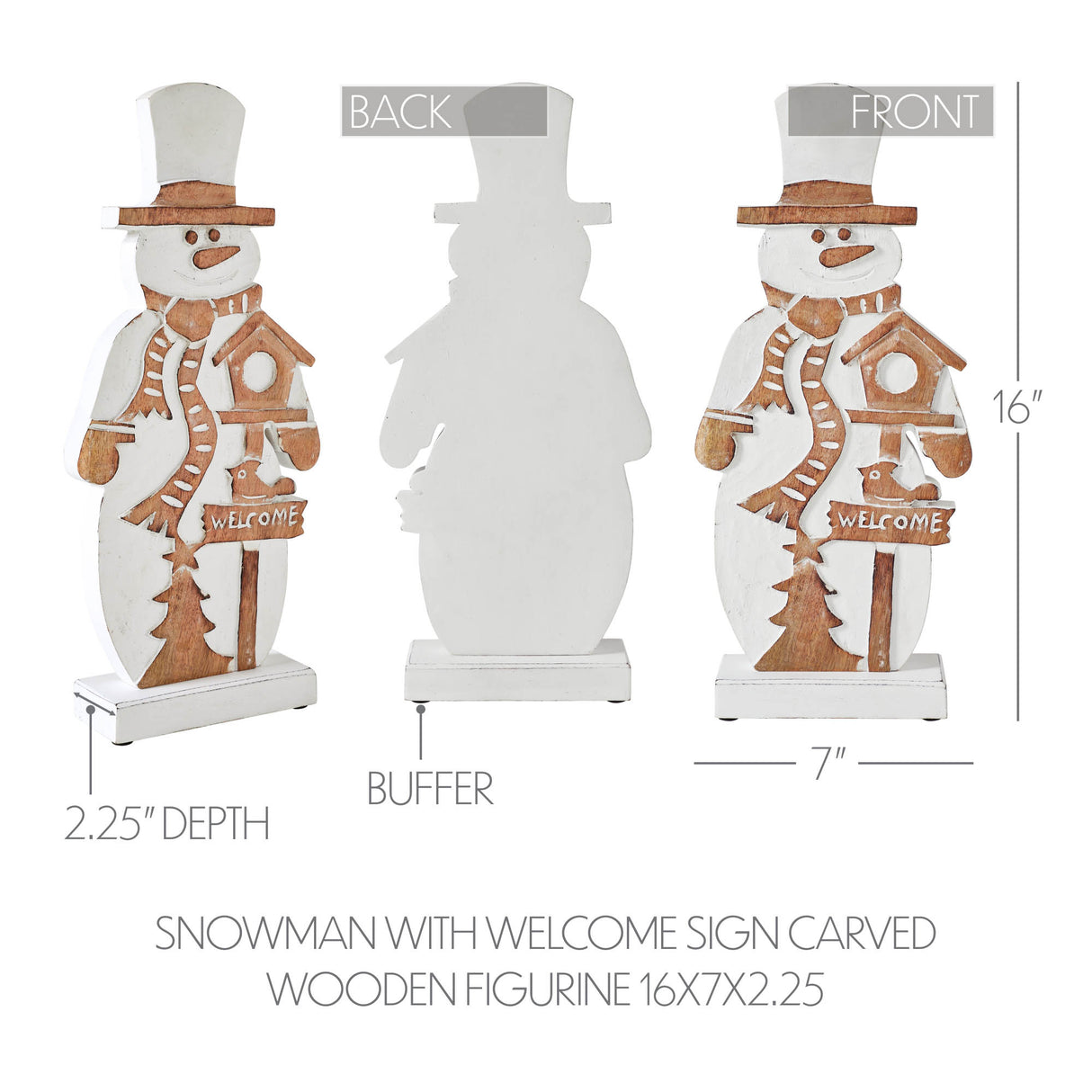 Snowman With Welcome Sign Carved Wooden Figurine 16x7x2.25