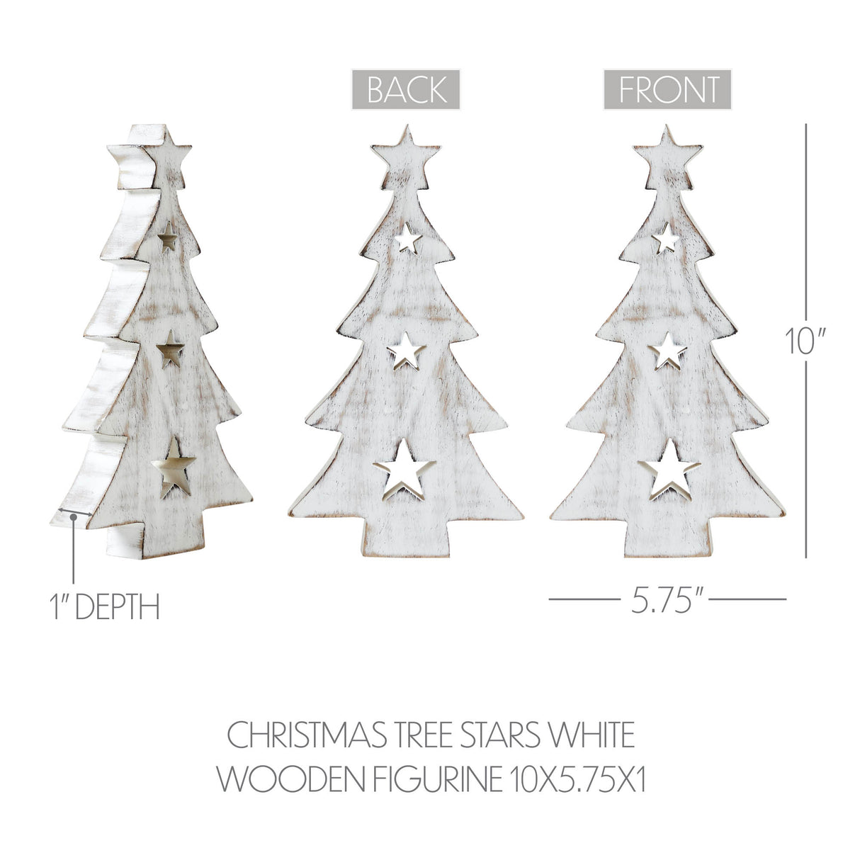 Christmas Tree w/ Stars White Wooden Figurine 10x5.75x1