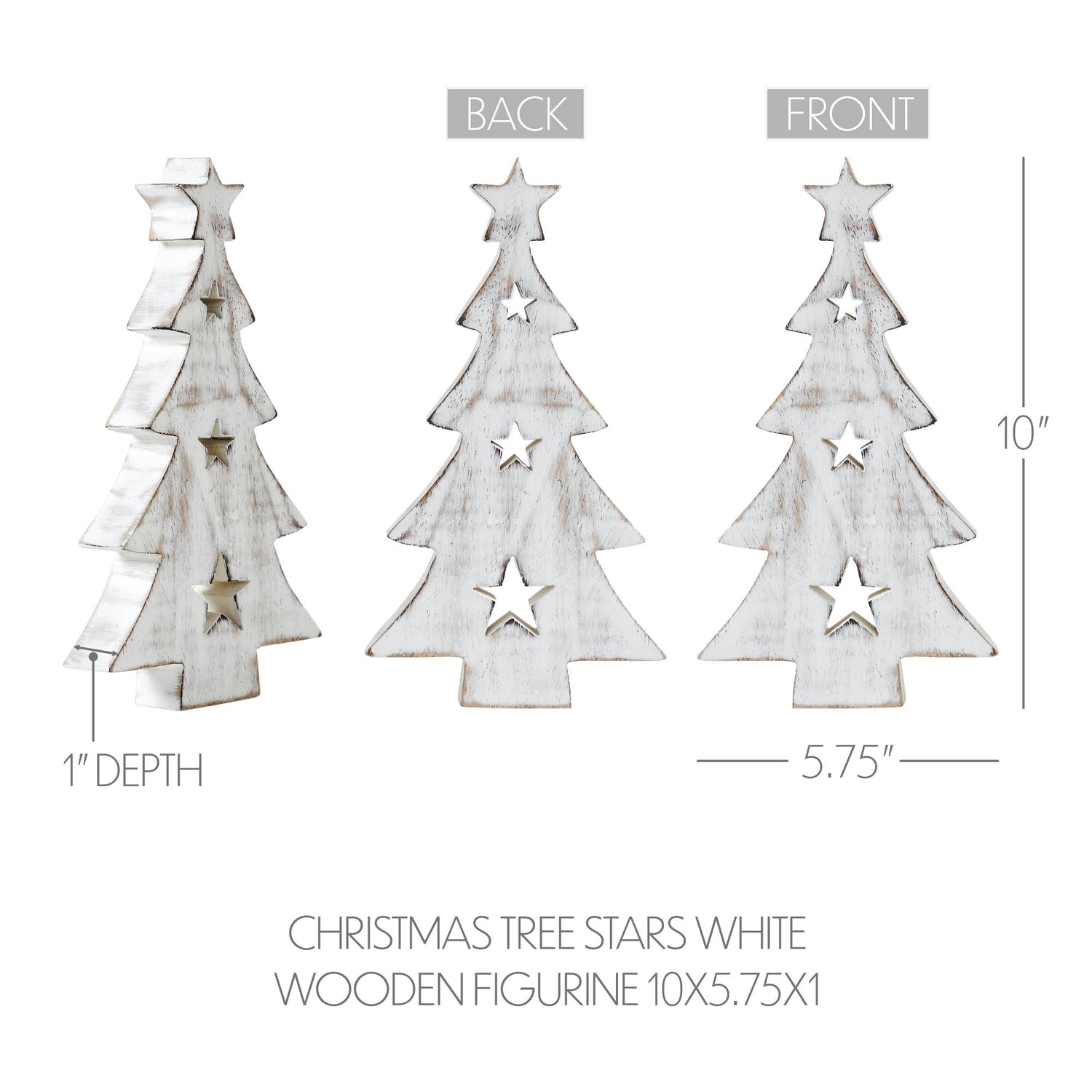 Christmas Tree w/ Stars White Wooden Figurine 10x5.75x1