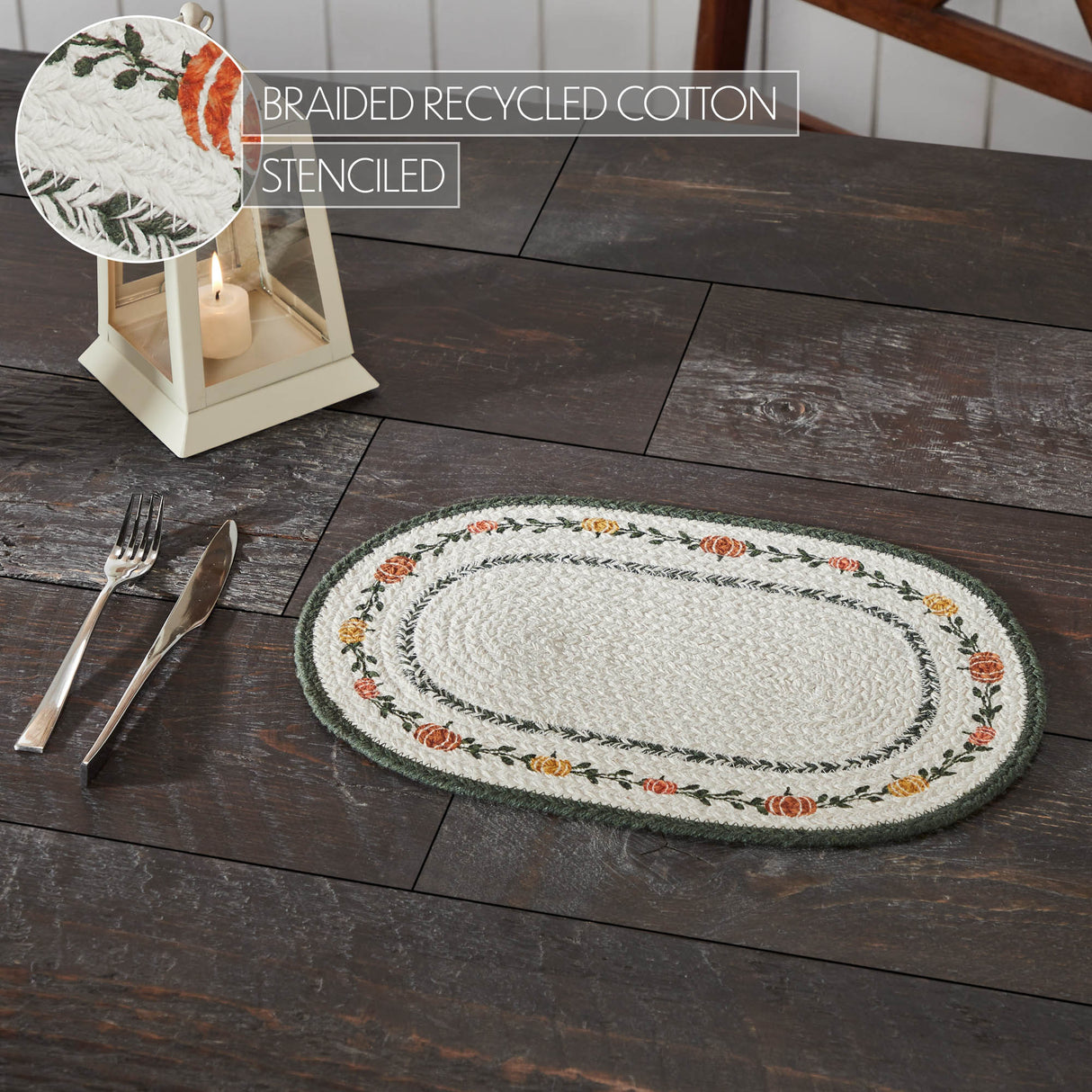 Braided Cotton Pumpkin Bounty Oval Placemat Stencil 10x15, Decorative Fall Placemat, Table Decor for Fall and Thanksgiving, 4 Pack 4 Pack