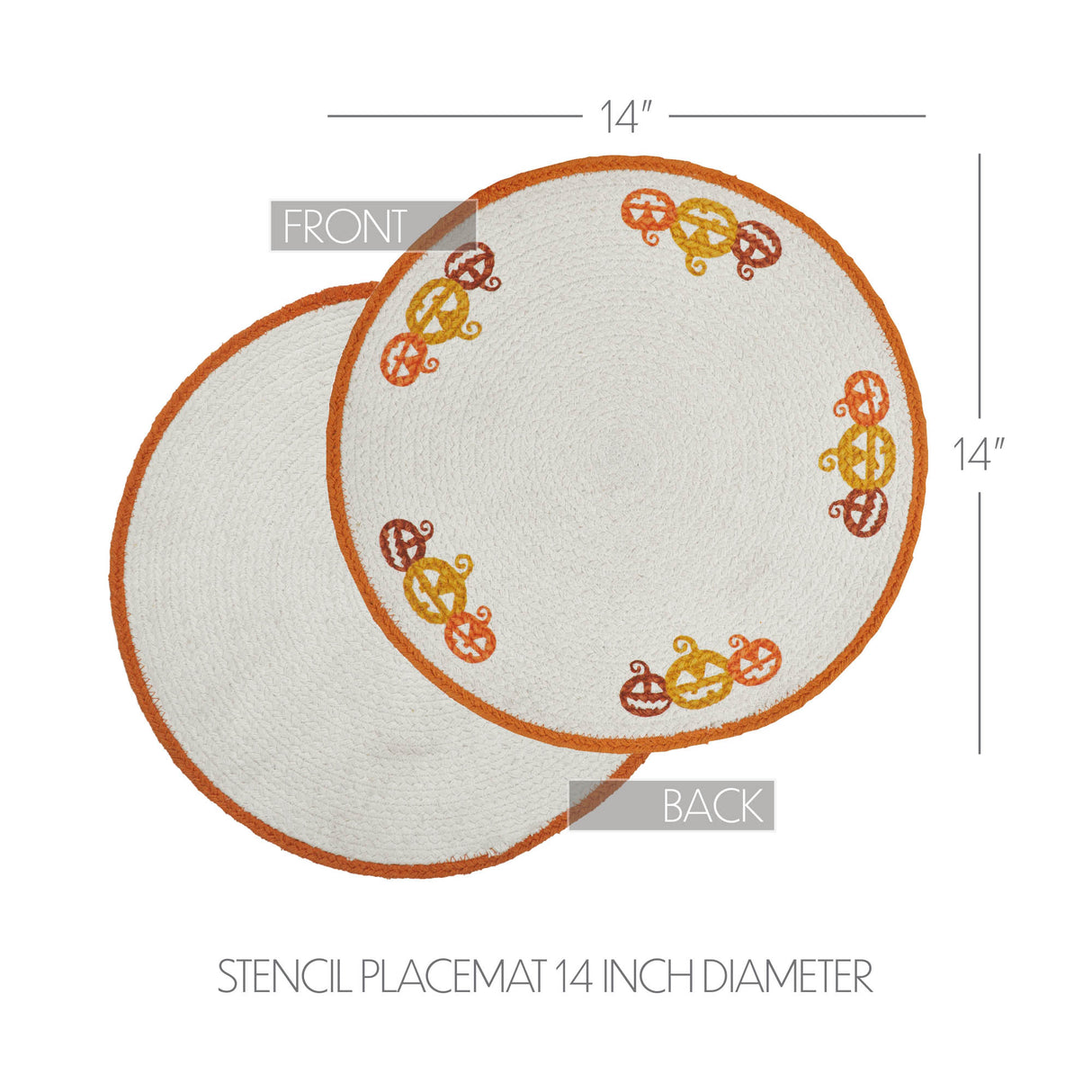 Braided Cotton Country Halloween Stencil Placemat 14 inch Diameter, Decorative Fall Placemat, Table Decor for Fall and Halloween, 8 Pack 8 Pack