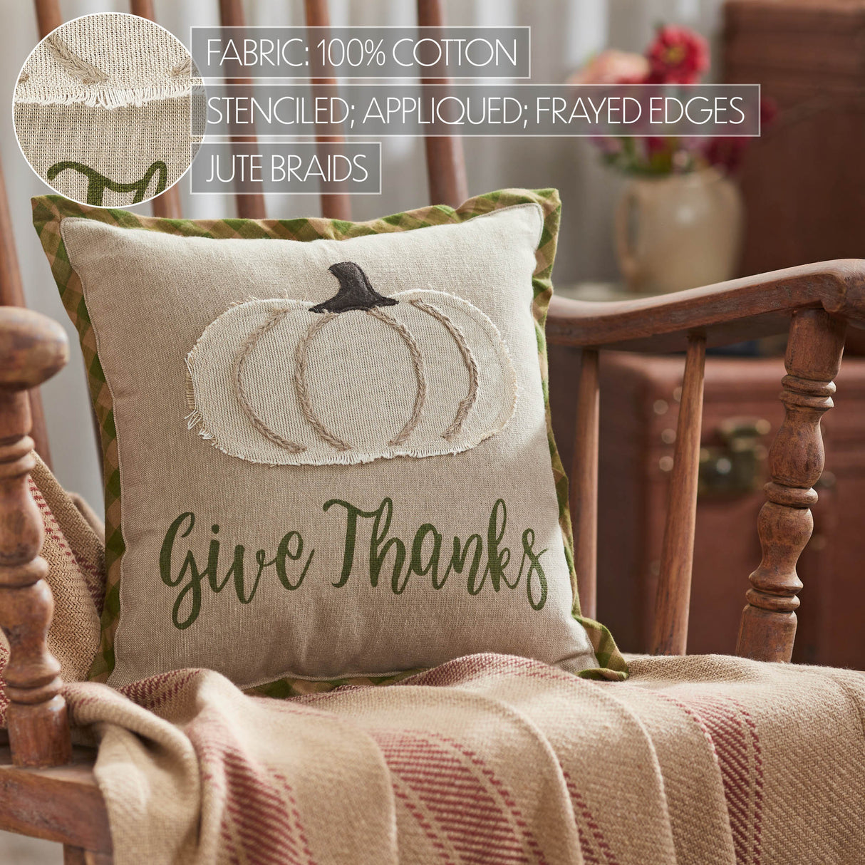 Harvest Blessings Applique Pumpkin Give Thanks Pillow 12x12