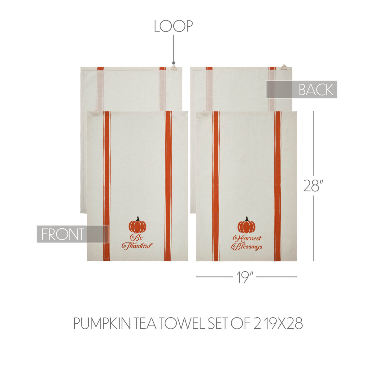 Harvest Blessings Pumpkin Tea Towel Set of 2 19x28