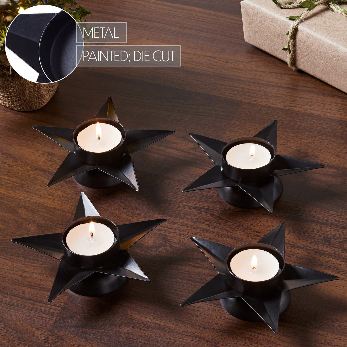 Metal Tealight Holder Star Set of 4