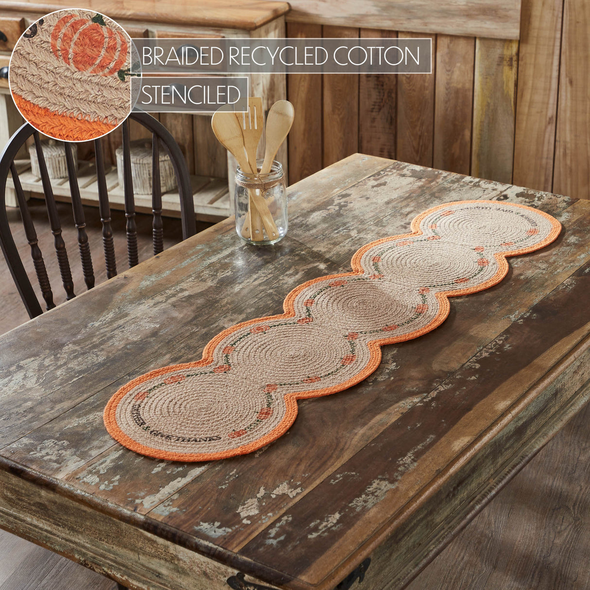 Harvest Blessings Natural Stencil Pumpkin Runner