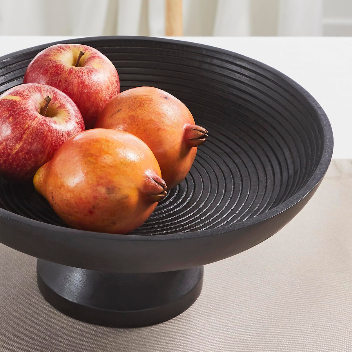 Ribbed Black Wooden Bowl 12x12x5.75