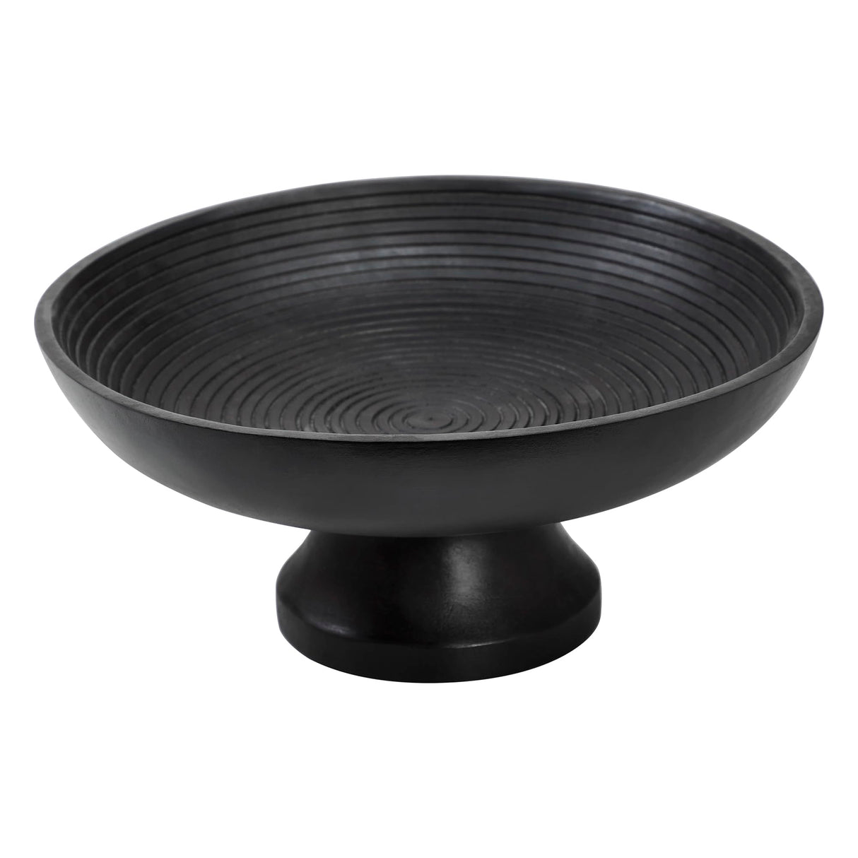 Ribbed Black Wooden Bowl 12x12x5.75