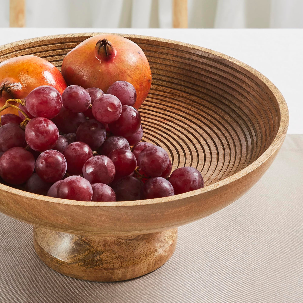 Ribbed Natural Wooden Bowl 12x12x5.75