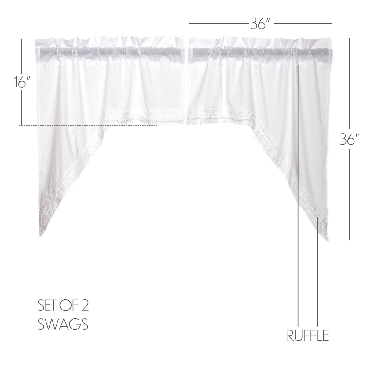 White Ruffled Sheer 4 PC Curtain Set (2 Swag 36x16 and 2 Tier 24x36)