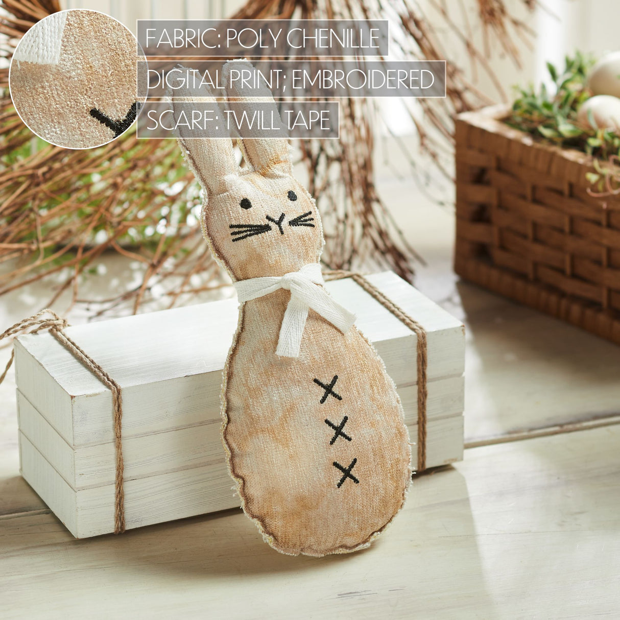 Spring In Bloom Scarfed Primitive Bunny Pillow 12x5