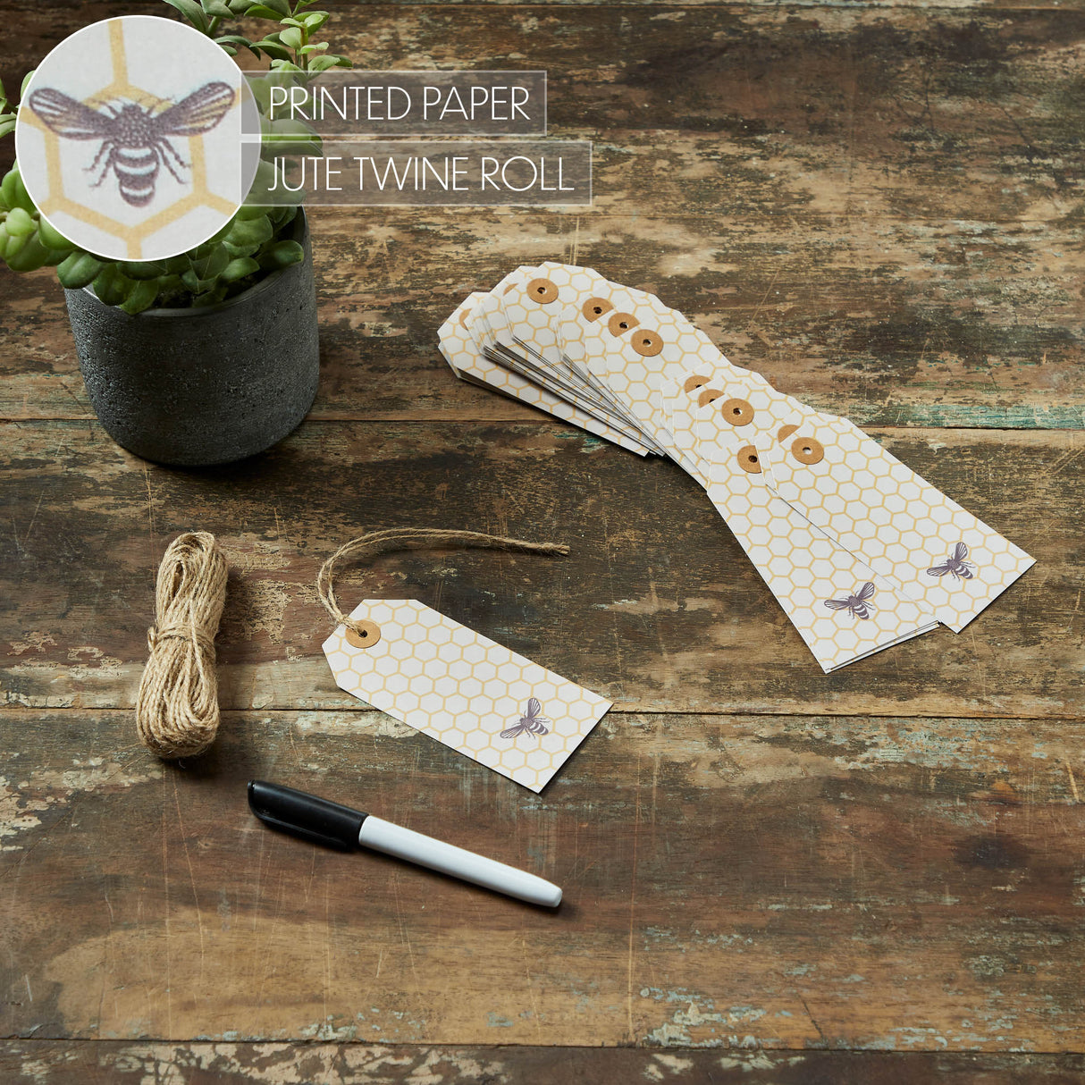 Buzzy Bees Bee Paper Tag 4.75x2.25 w/ Twine Set of 50
