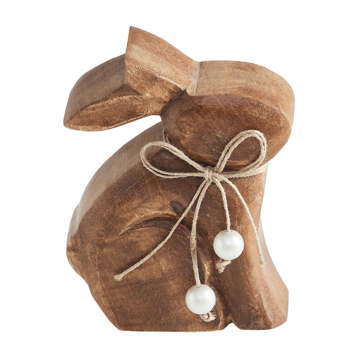 VHC Brands Bunny Hop 2PC Bunny Hop Wooden Sitting Bunny Natural w/ Pearl Bead ,Small and Large