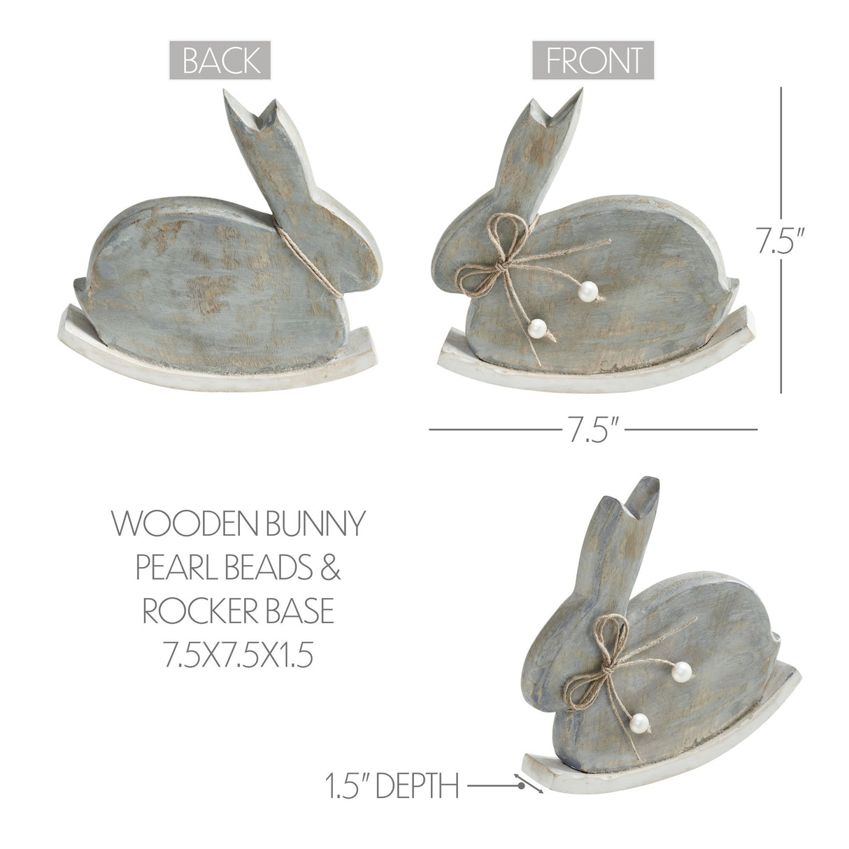 VHC Brands Bunny Hop 2PC Bunny Hop Wooden Bunny w/ Pearl Beads & Rocker Base ,Small and Large
