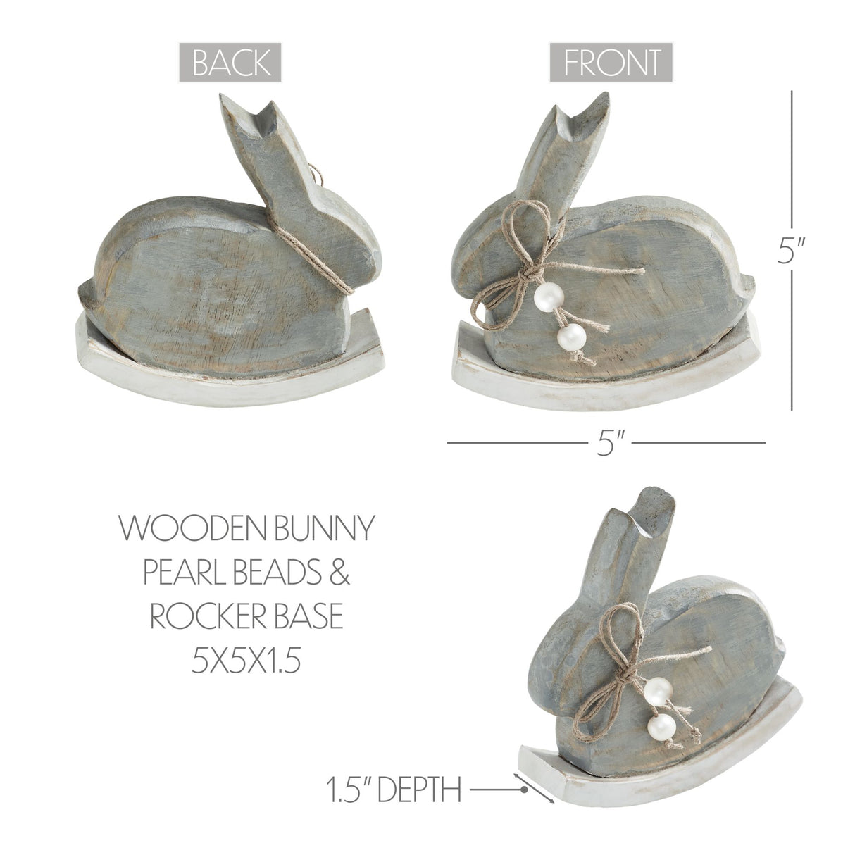 VHC Brands Bunny Hop 2PC Bunny Hop Wooden Bunny w/ Pearl Beads & Rocker Base ,Small and Large