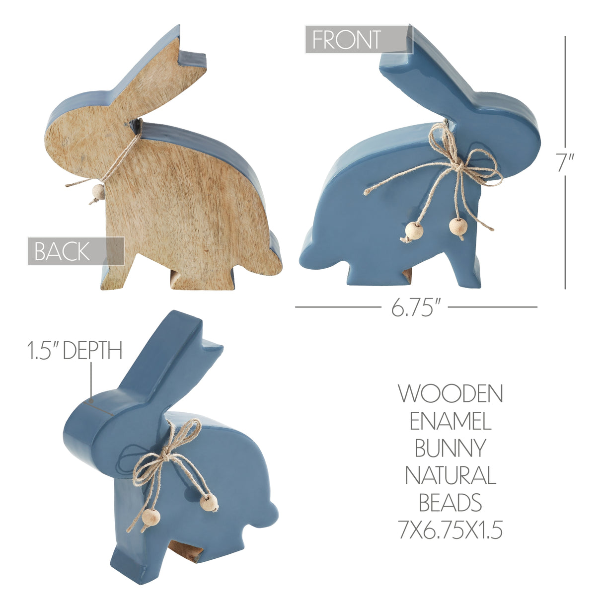 VHC Brands Bunny Hop 2PC Bunny Hop Wooden Enamel Bunny w/ Natural Beads ,Small and Large