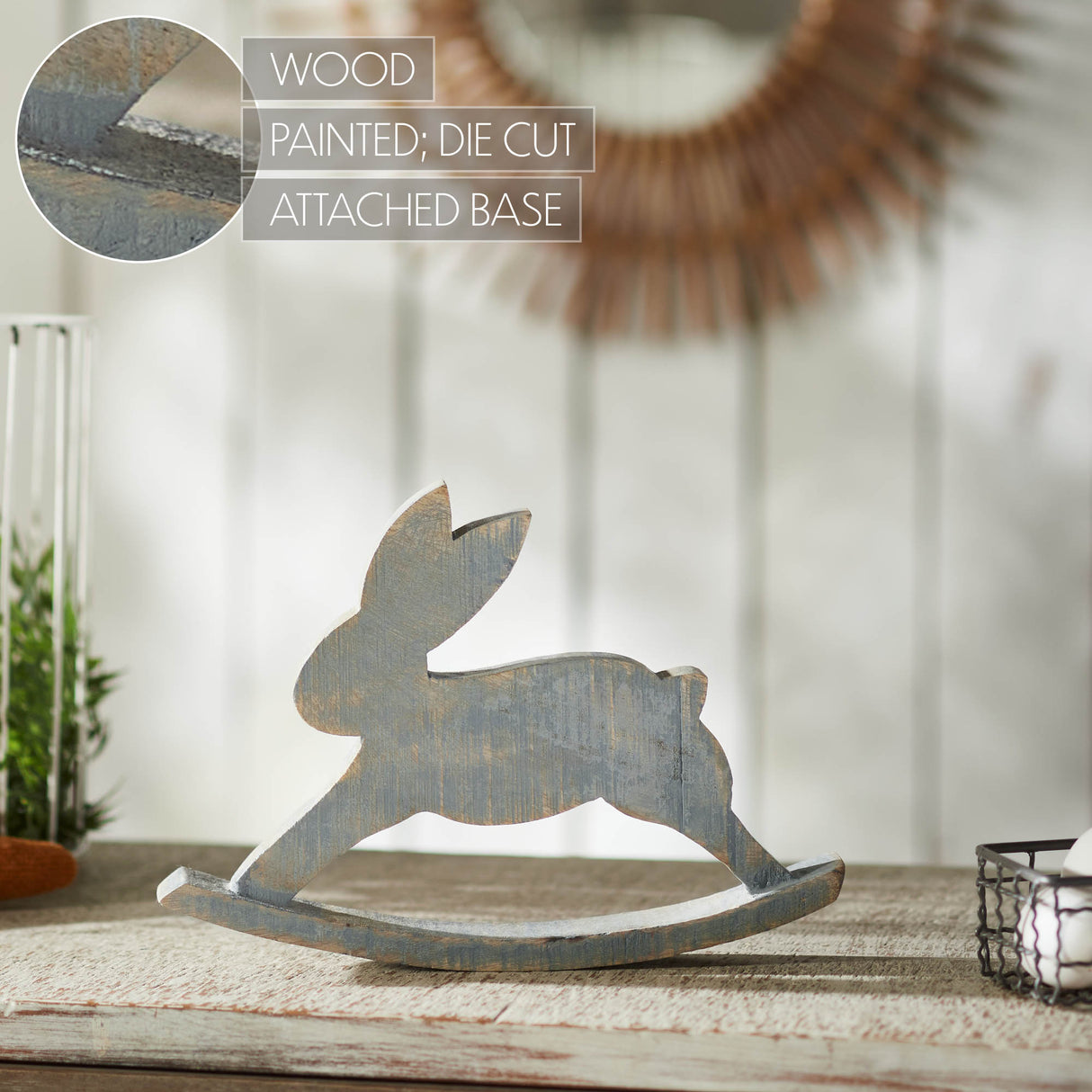 VHC Brands Bunny Hop 2PC Bunny Hop Wooden Mini Bunny Rocking Horse ,Small and Large