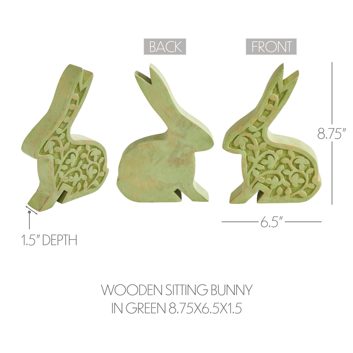 VHC Brands Bunny Hop 2PC Bunny Hop Wooden Sitting Bunny In Green ,Small and Large