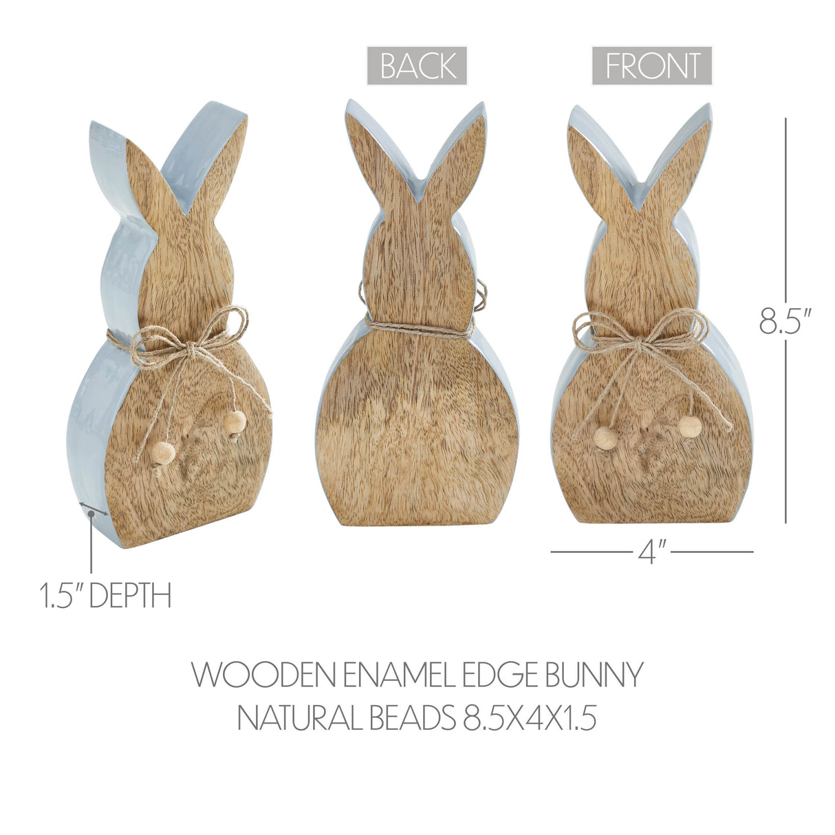 VHC Brands Spring In Bloom 2PC Spring In Bloom Wooden Enamel Edge Bunny w/ Natural Beads ,Small and Large