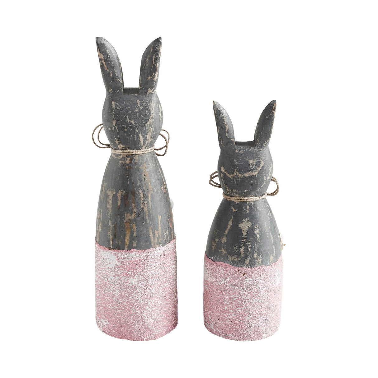 Spring In Bloom Wooden Cone Bunnies w/ Pink Base Set of 2 Sizes