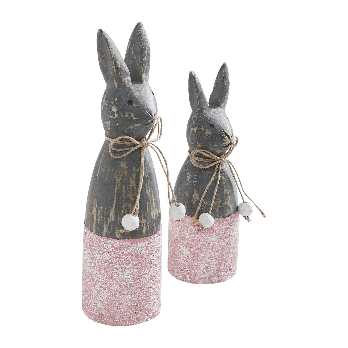Spring In Bloom Wooden Cone Bunnies w/ Pink Base Set of 2 Sizes