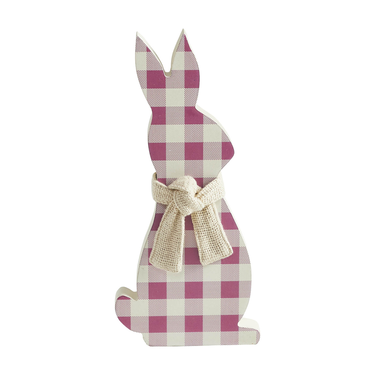 VHC Brands Bunny Hop 2PC Bunny Hop MDF All Ears Lavender Check Bunny In Burlap Scarf ,Small and Large