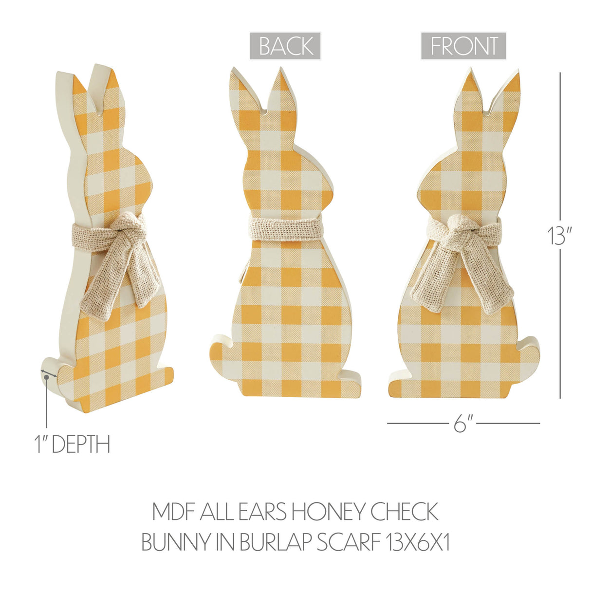 VHC Brands Bunny Hop 2PC Bunny Hop MDF All Ears Honey Check Bunny In Burlap Scarf ,Small and Large