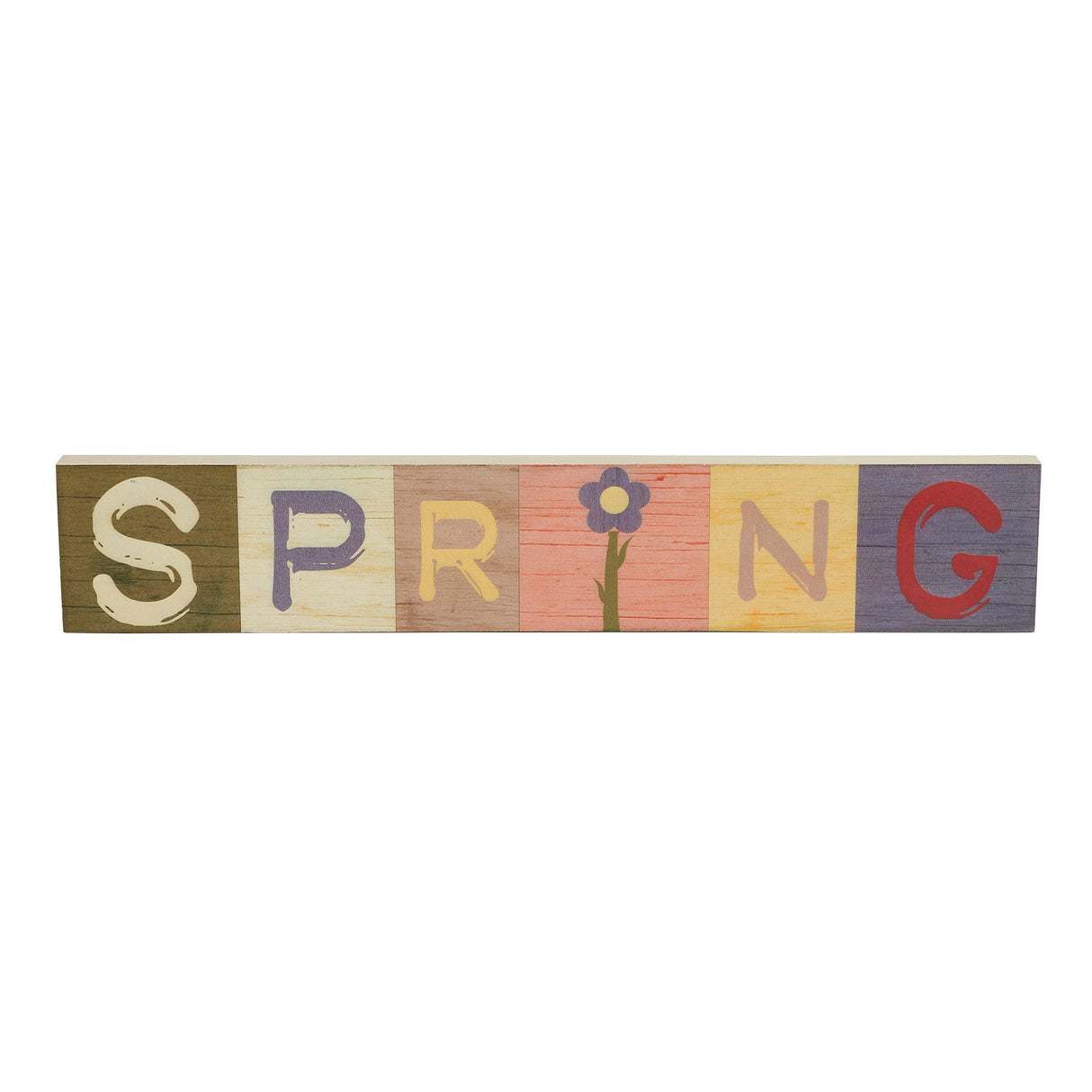 Bunny Hop Multicolor SPRING MDF Block Sign 3x16x0.75