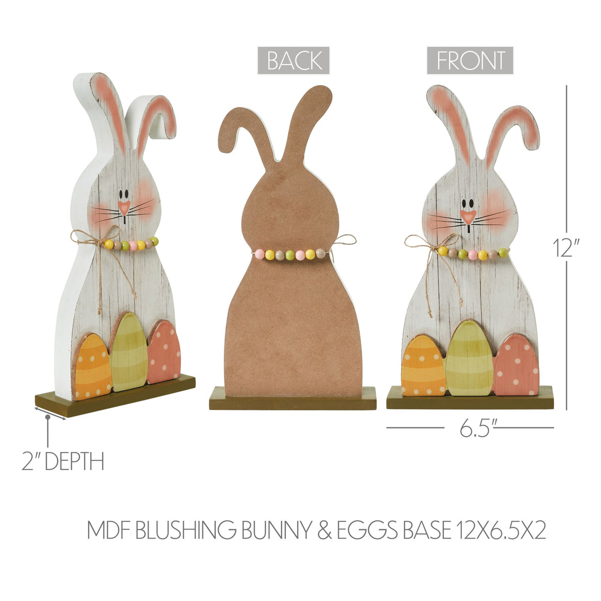 Bunny Hop MDF Blushing Bunny & Eggs w/ Base 12x6.5x2
