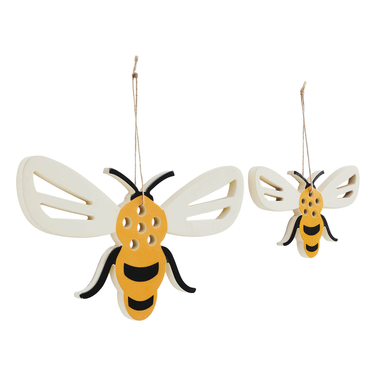 Buzzy Bees Bee Shaped MDF Wall Hanging w/ Twine Set of 2 Sizes