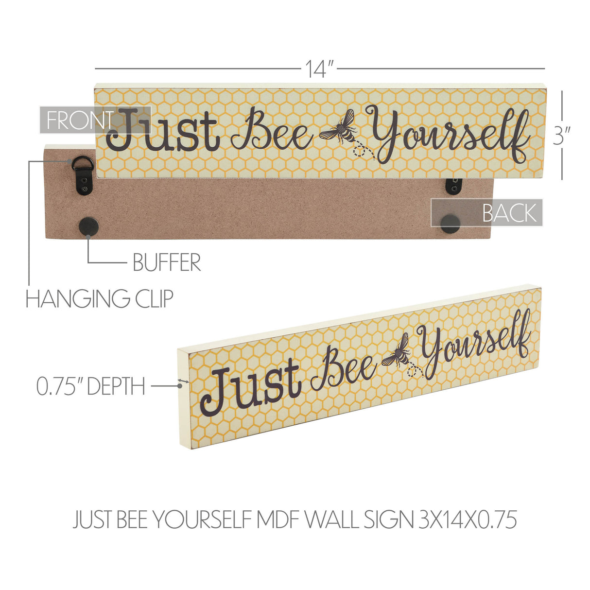 Buzzy Bees Just Bee Yourself MDF Wall Sign 3x14x0.75
