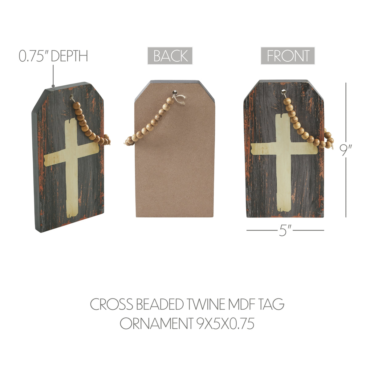 Celebrate Grace Cross w/ Beaded Twine MDF Tag Ornament 9x5x0.75