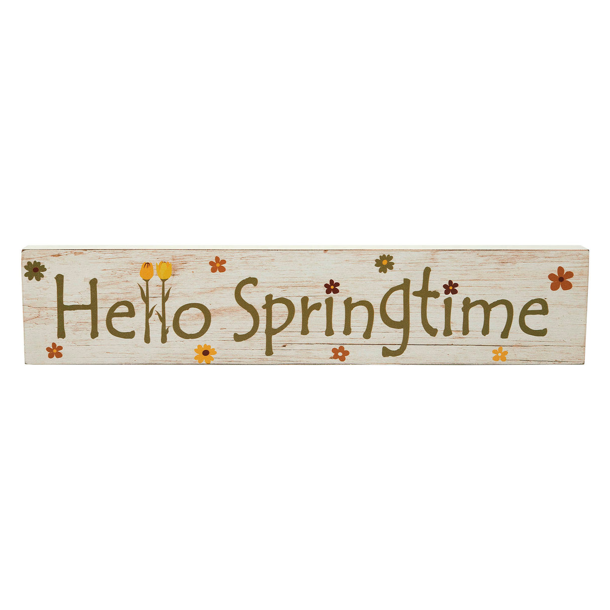 Spring In Bloom Hello Springtime w/ Flowers MDF Wall Sign 3x14x0.75