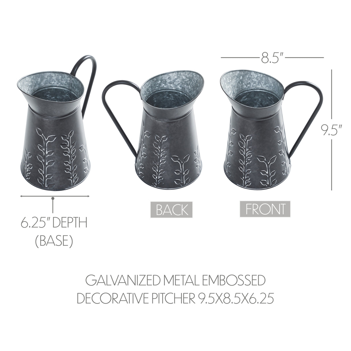 Spring In Bloom Galvanized Metal Embossed Decorative Pitcher 9.5x8.5x6.25