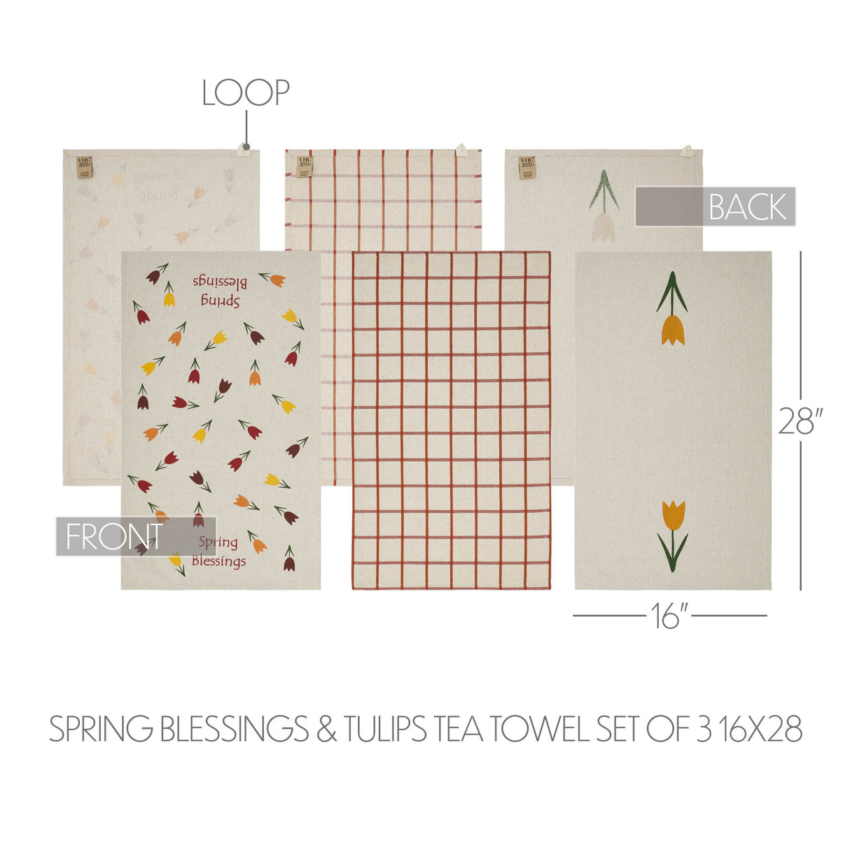 Spring In Bloom Spring Blessings & Tulips Tea Towel Set of 3 16x28