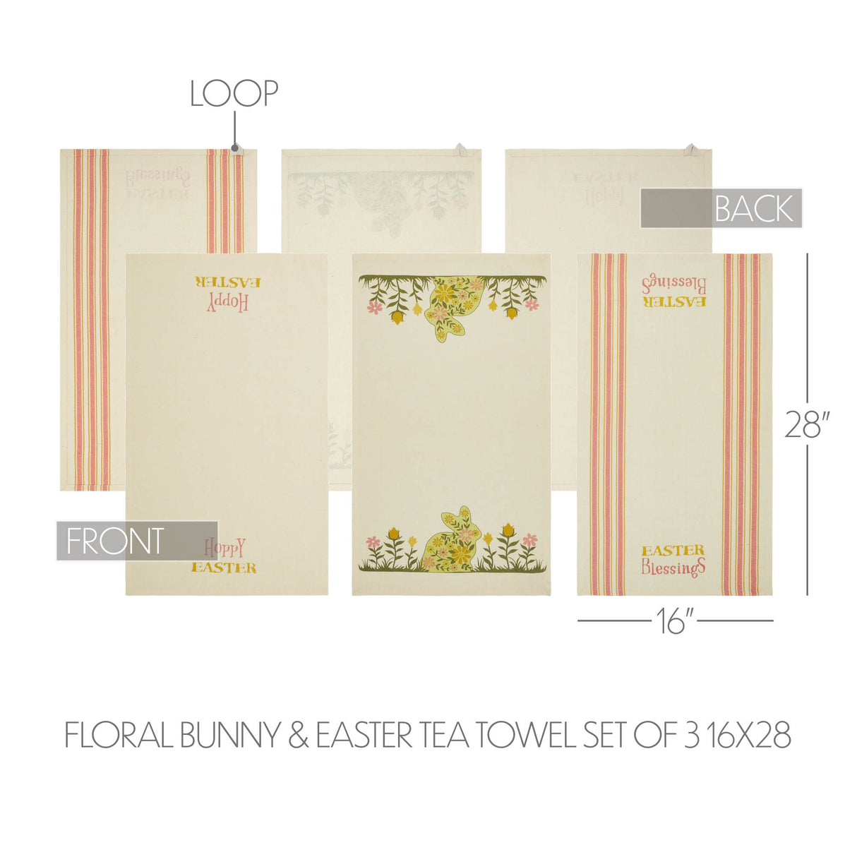 Bunny Hop Floral Bunny & Easter Tea Towel Set of 3 16x28