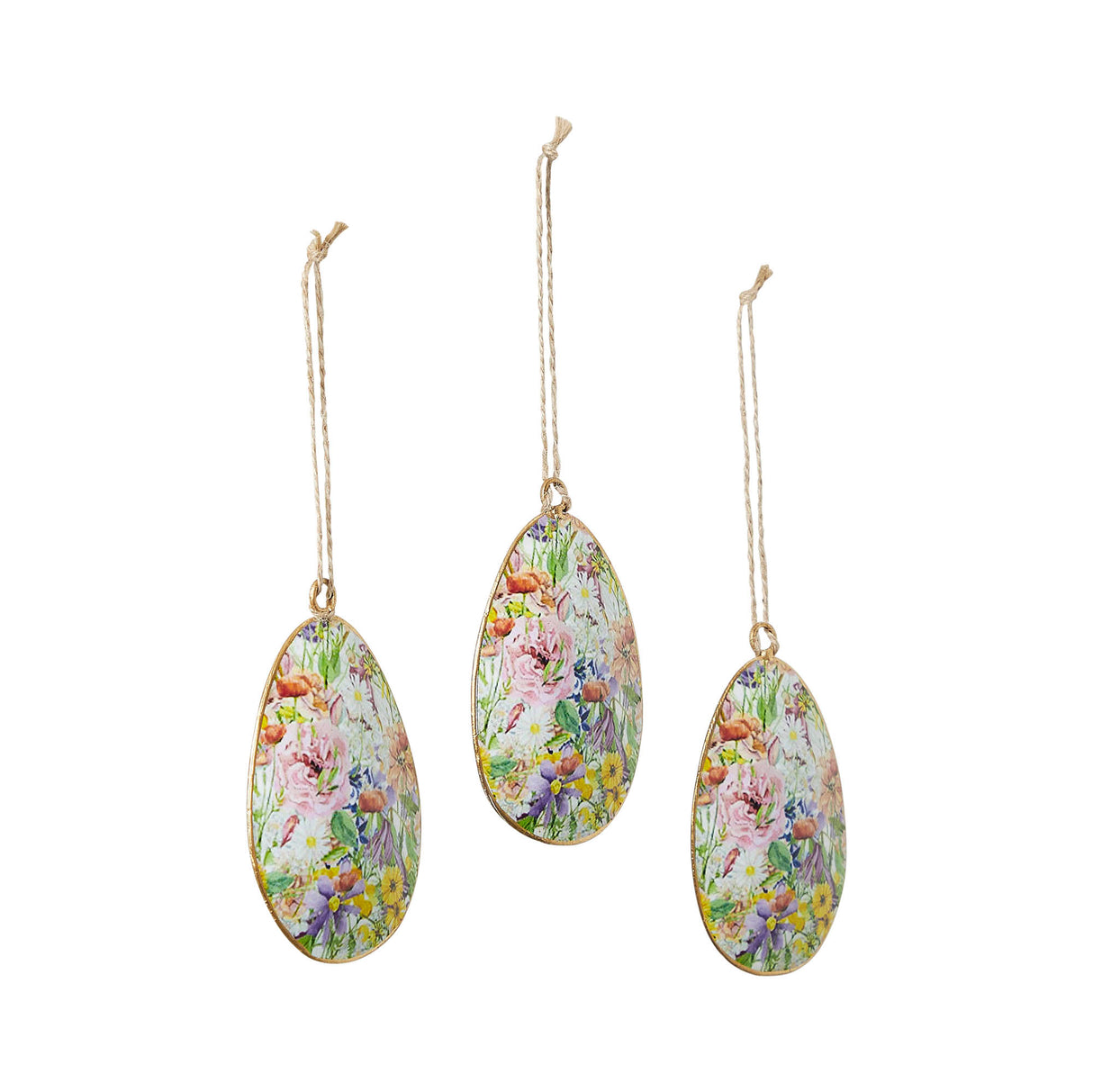 Spring In Bloom Metal Floral Egg Ornament Set of 3 4x2.5