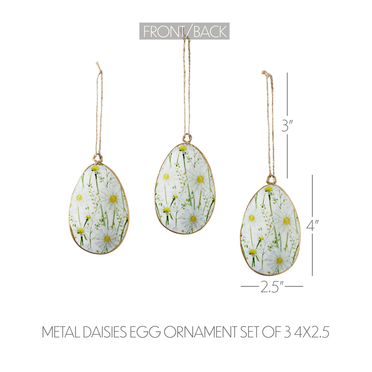 Spring In Bloom Metal Daisies Egg Ornament Set of 3 4x2.5