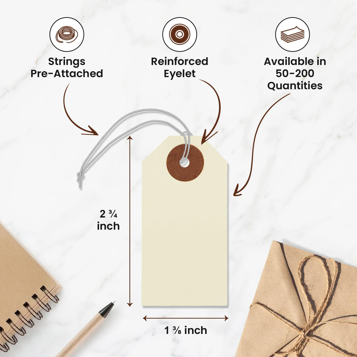 9pt Creme Manila Tag w/ String Set of 100 Size #1