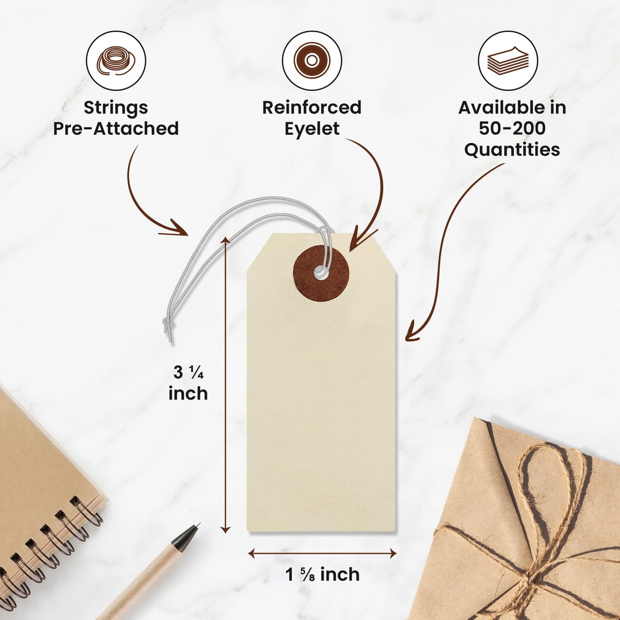 9pt Creme Manila Tag w/ String Set of 50 Size #2